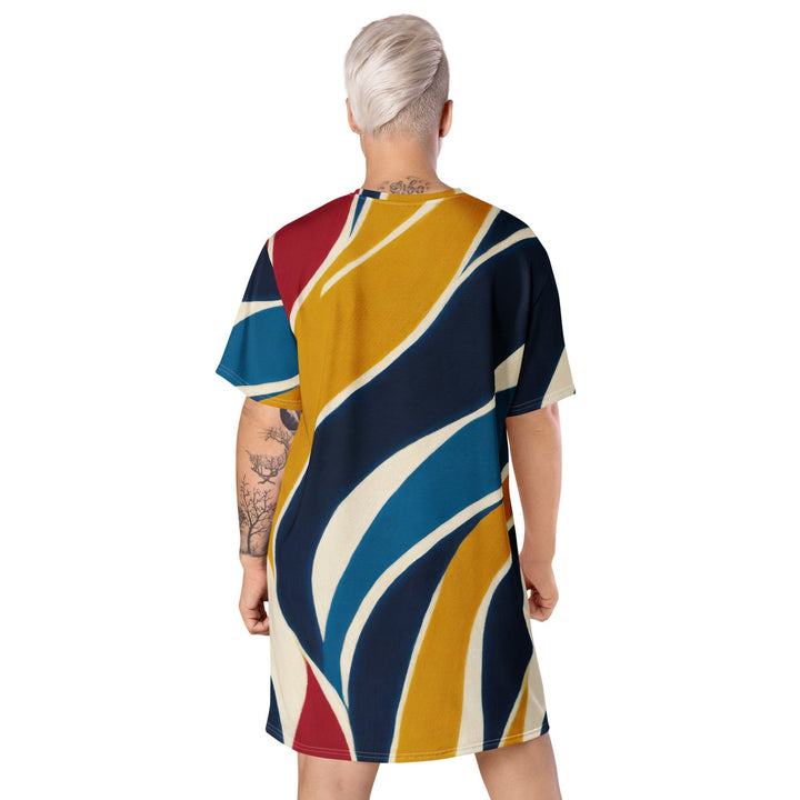 Womens Graphic T-shirt Dress - Abstract Multicolor Swirl Line Pattern-4