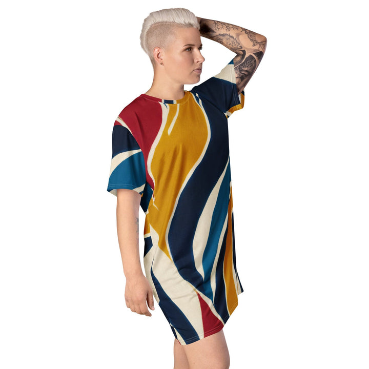 Womens Graphic T-shirt Dress - Abstract Multicolor Swirl Line Pattern-3