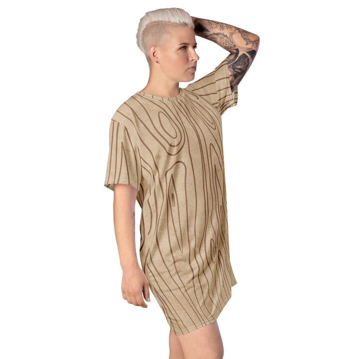 Womens Graphic T-shirt Dress - Beige Brown Tree Sketch Lines-3
