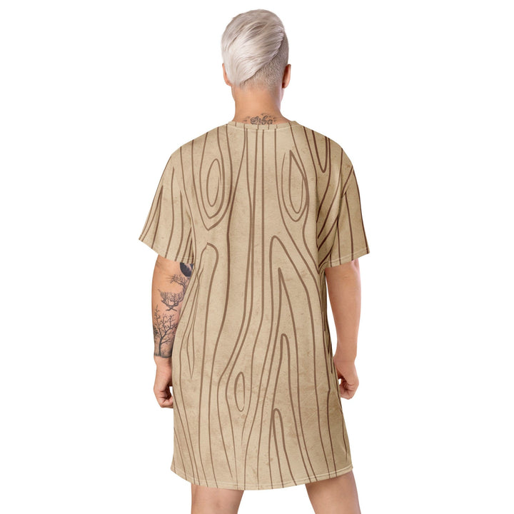 Womens Graphic T-shirt Dress - Beige Brown Tree Sketch Lines-1