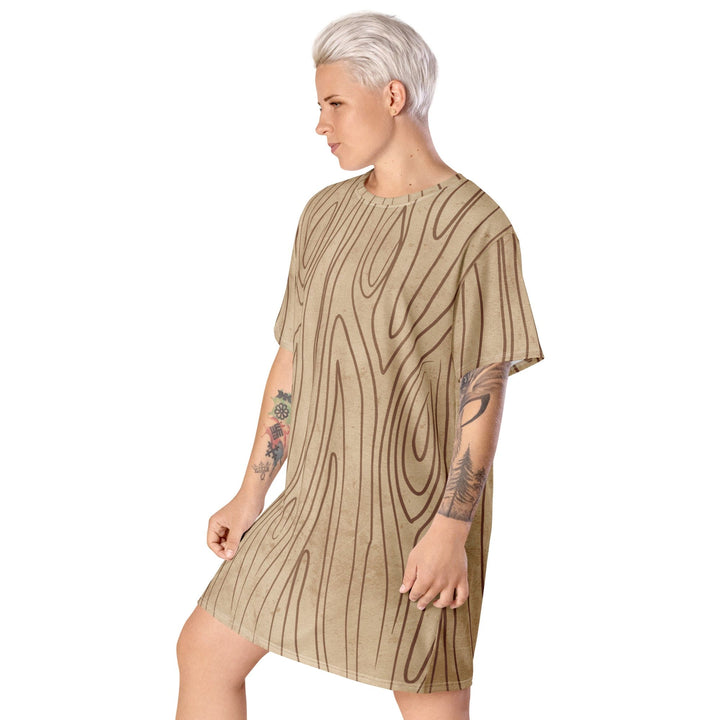 Womens Graphic T-shirt Dress - Beige Brown Tree Sketch Lines-2