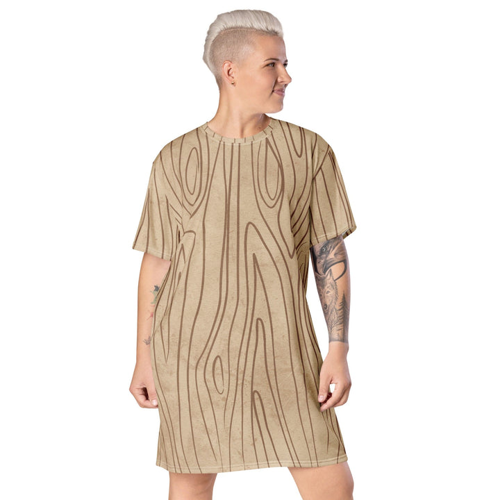 Womens Graphic T-shirt Dress - Beige Brown Tree Sketch Lines-0