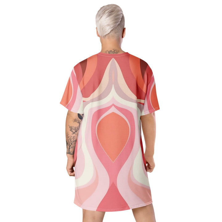 Womens Graphic T-shirt Dress - Pink White Boho Swirl Lines-1