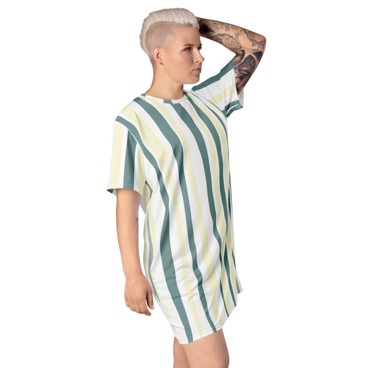 Womens Graphic T-shirt Dress - Green Yellow Geometric Lines-3