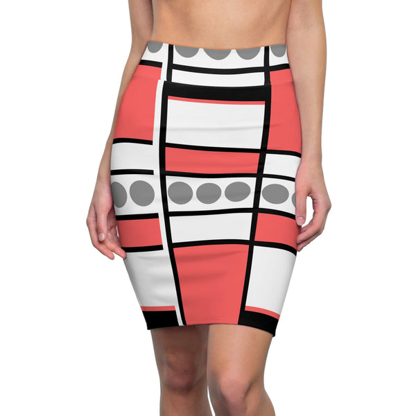 Womens High Waist Pencil Skirt - Mauve Grey Pattern-0