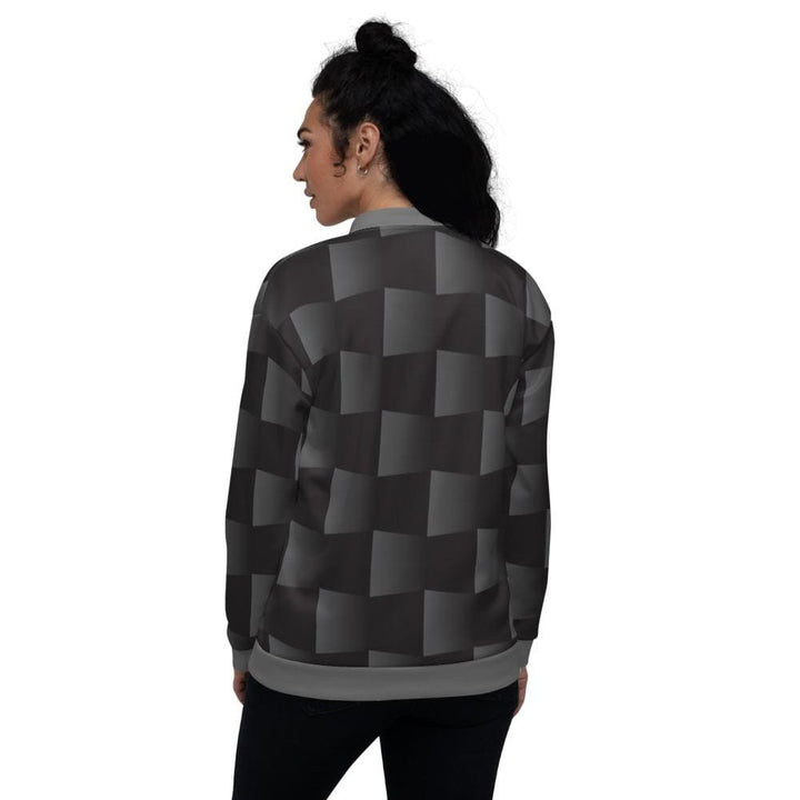Womens Jacket - Black and Gray 3d Square Style Bomber Jacket-1