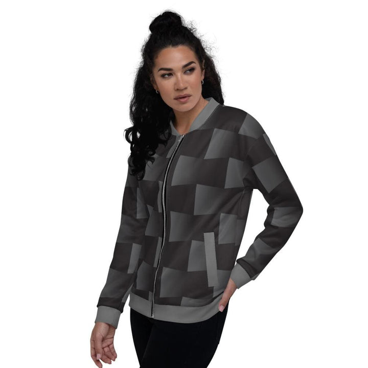Womens Jacket - Black and Gray 3d Square Style Bomber Jacket-3