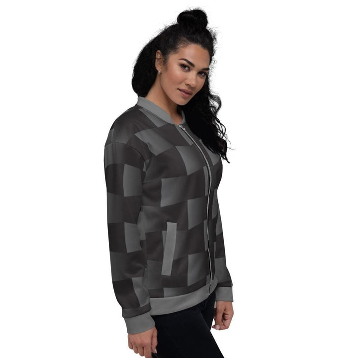 Womens Jacket - Black and Gray 3d Square Style Bomber Jacket-2