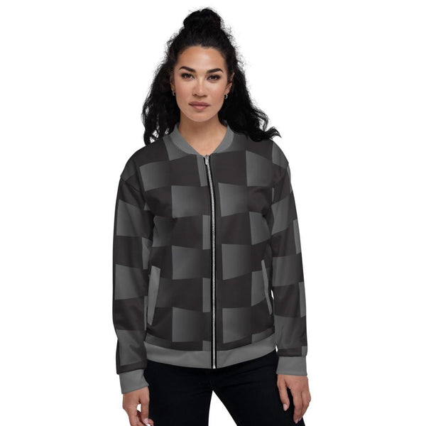 Womens Jacket - Black and Gray 3d Square Style Bomber Jacket-0