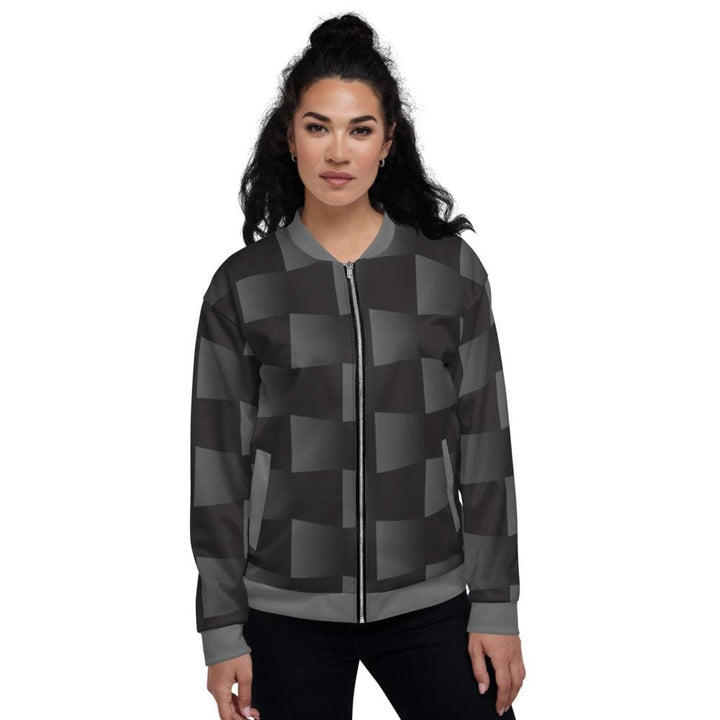 Womens Jacket - Black and Gray 3d Square Style Bomber Jacket-0