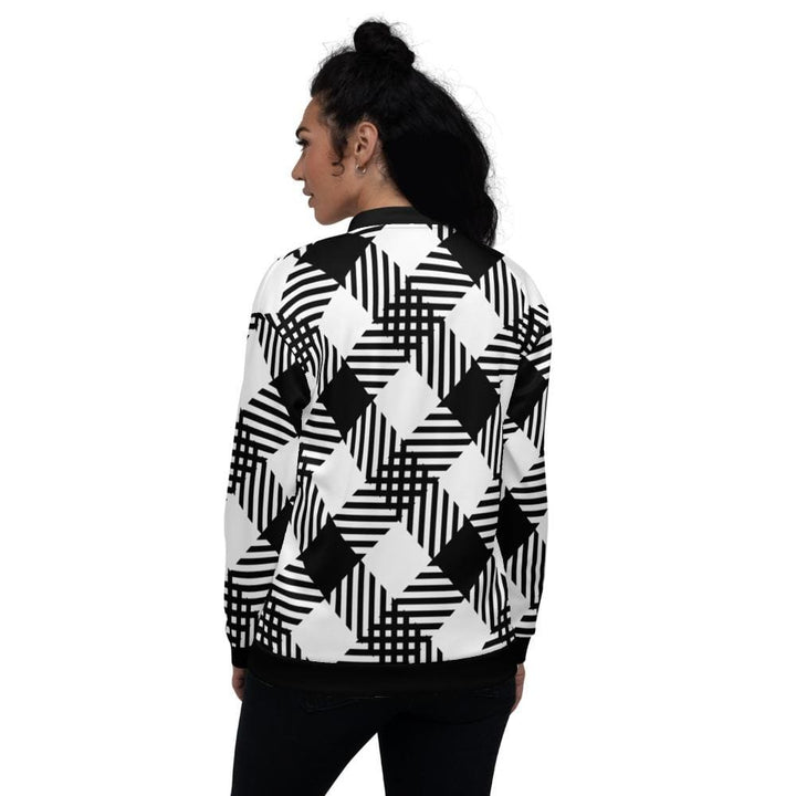 Womens Jacket - Black and White Grid Style Bomber Jacket-1