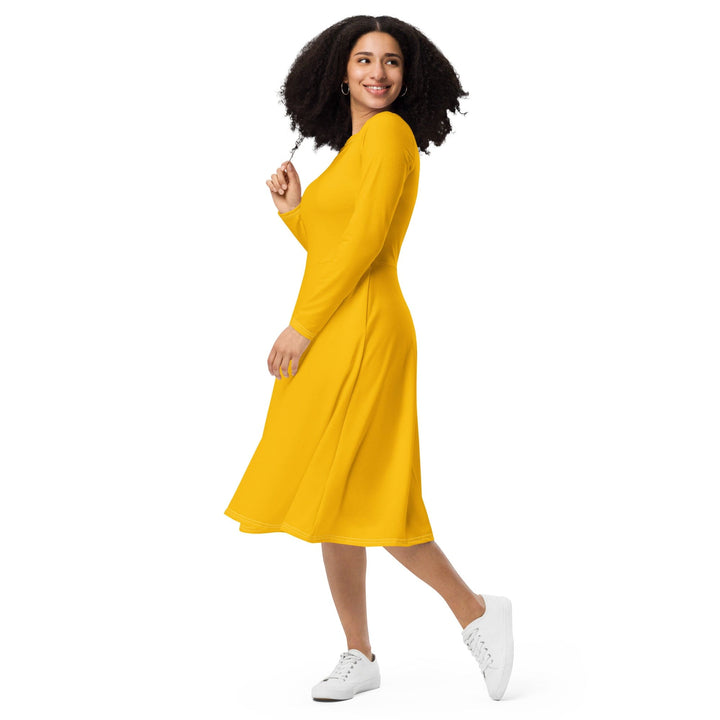 Womens Long Sleeve Midi Dress - Golden Yellow-2