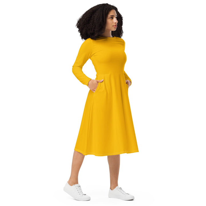 Womens Long Sleeve Midi Dress - Golden Yellow-3