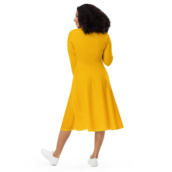 Womens Long Sleeve Midi Dress - Golden Yellow-1