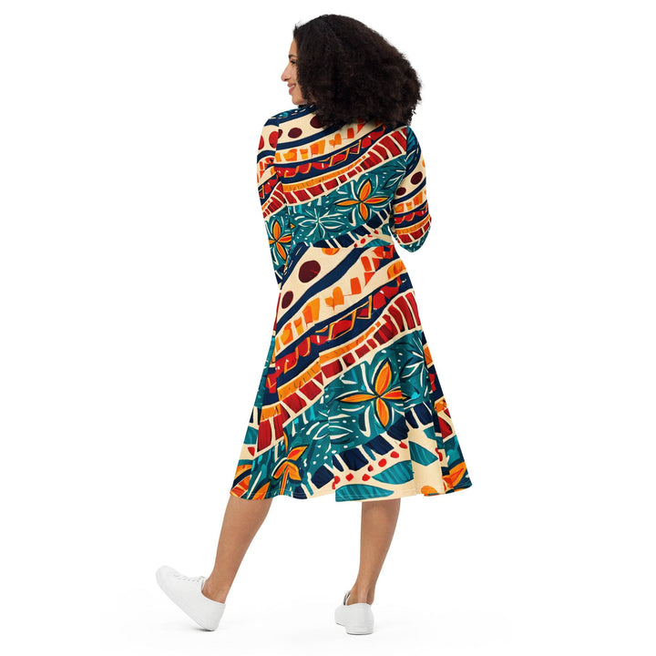 Womens Long Sleeve Midi Dress - Boho Floral Print-4