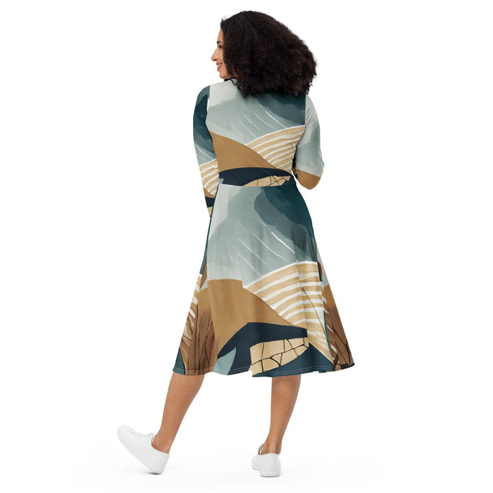 Womens Long Sleeve Midi Dress - Boho Style Print 3-1