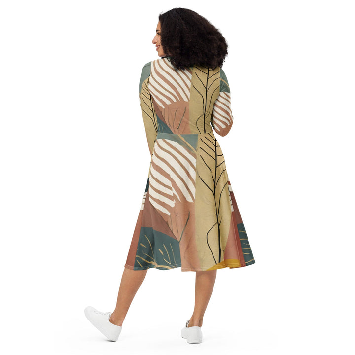Womens Long Sleeve Midi Dress - Boho Style Print 4-4