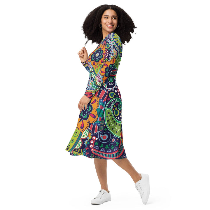 Womens Long Sleeve Midi Dress - Floral Paisley 22523-2