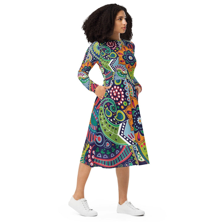 Womens Long Sleeve Midi Dress - Floral Paisley 22523-3