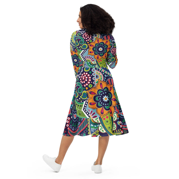 Womens Long Sleeve Midi Dress - Floral Paisley 22523-4