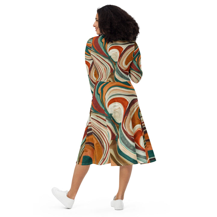 Womens Long Sleeve Midi Dress - Marble Print 17163-4