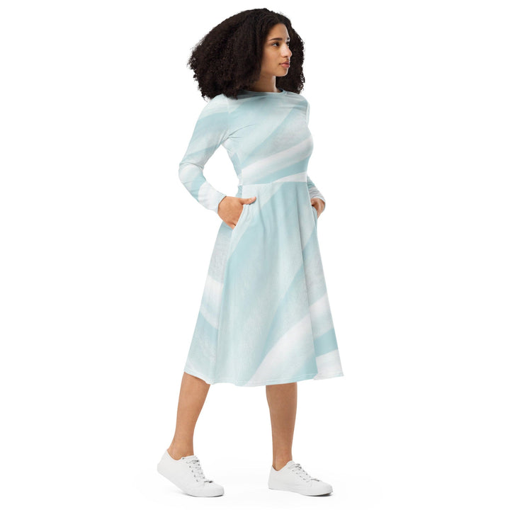 Womens Long Sleeve Midi Dress - Pastel Blue Swirl-3