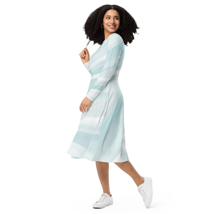 Womens Long Sleeve Midi Dress - Pastel Blue Swirl-2