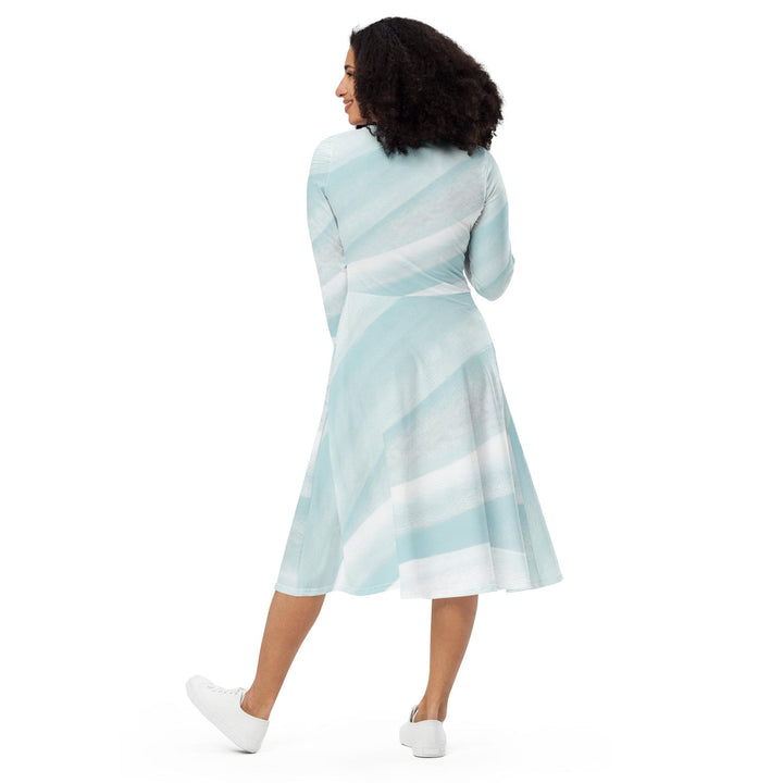 Womens Long Sleeve Midi Dress - Pastel Blue Swirl-1