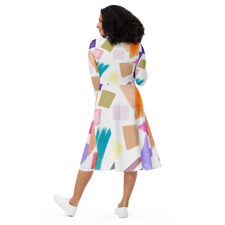 Womens Long Sleeve Midi Dress - Pastel Pattern-1