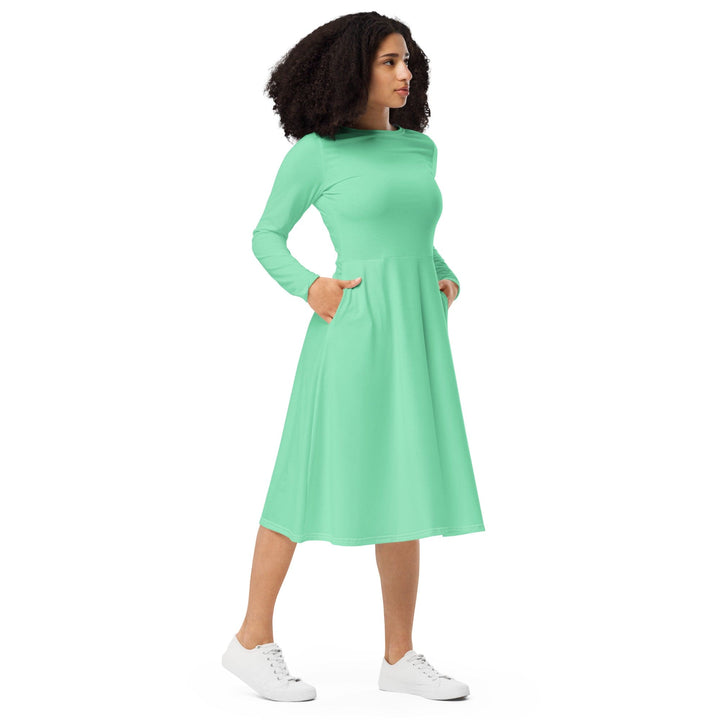 Womens Long Sleeve Midi Dress - Seafoam Green-3