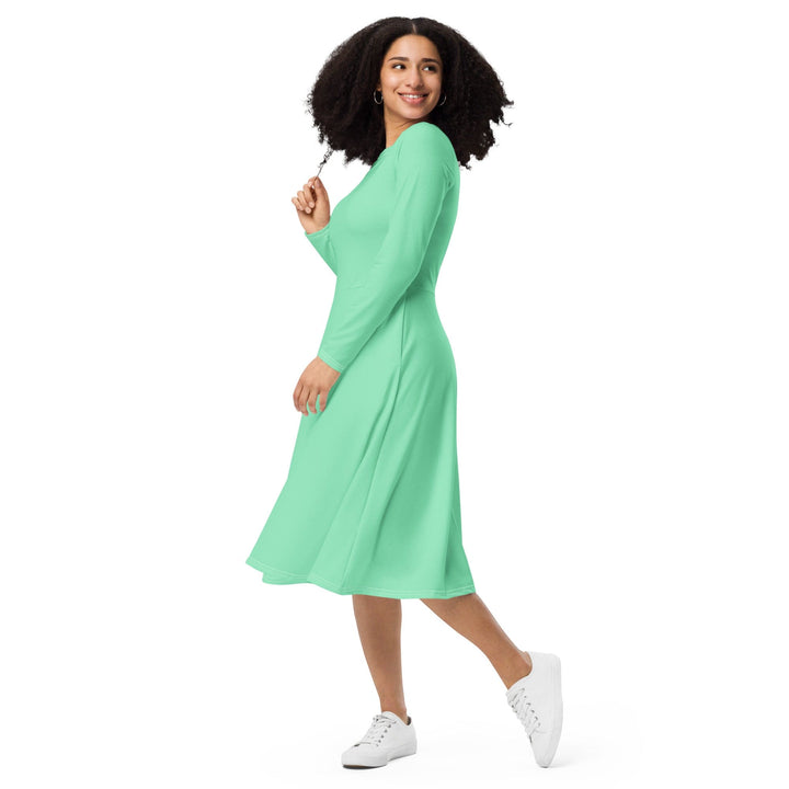 Womens Long Sleeve Midi Dress - Seafoam Green-2