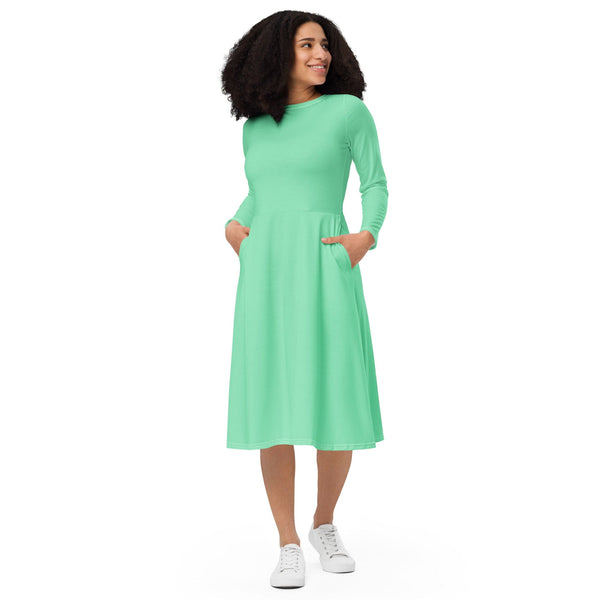 Womens Long Sleeve Midi Dress - Seafoam Green-0