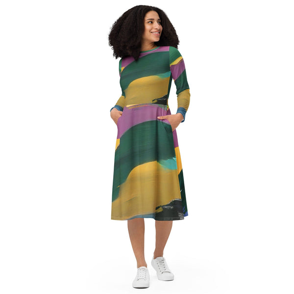 Womens Long Sleeve Midi Dress - Stand Firm-0