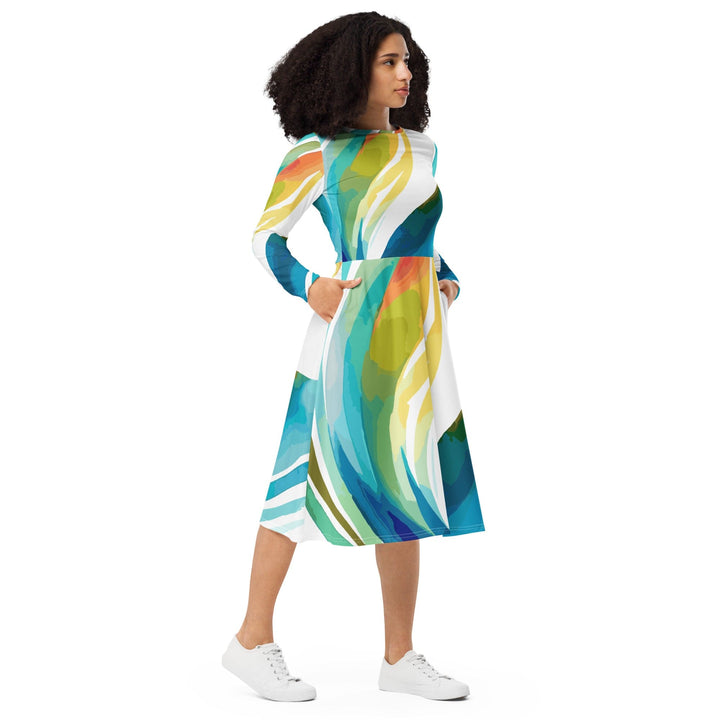 Womens Long Sleeve Midi Dress - Strength and Courage Design-3