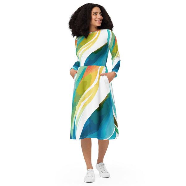 Womens Long Sleeve Midi Dress - Strength and Courage Design-0