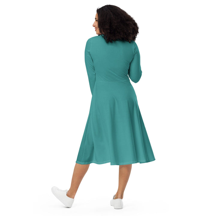 Womens Long Sleeve Midi Dress - Teal Green-4
