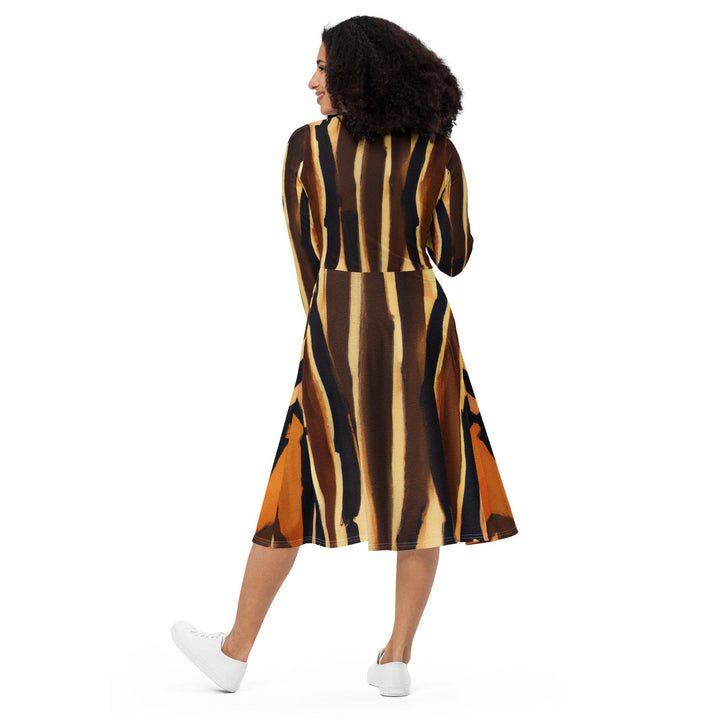 Womens Long Sleeve Midi Dress - Zorse Lines Print-1