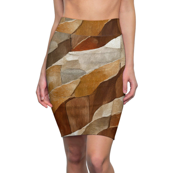 Womens Pencil Skirt - Abstract Stone Pattern 6672-0