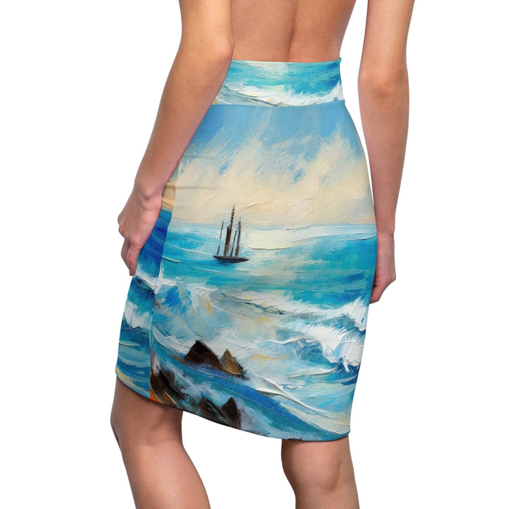 Womens Pencil Skirt - Blue Ocean-1