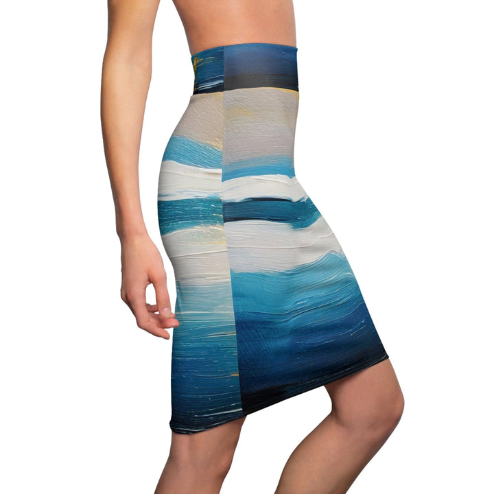 Womens Pencil Skirt - Blue Ocean Golden Sunset-2