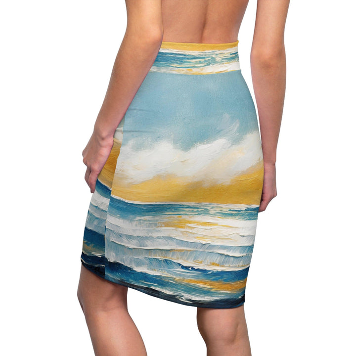 Womens Pencil Skirt - Blue Ocean Golden Sunset-1
