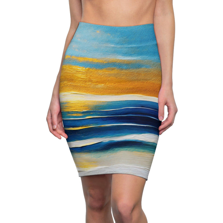 Womens Pencil Skirt - Blue Ocean Golden Sunset-0