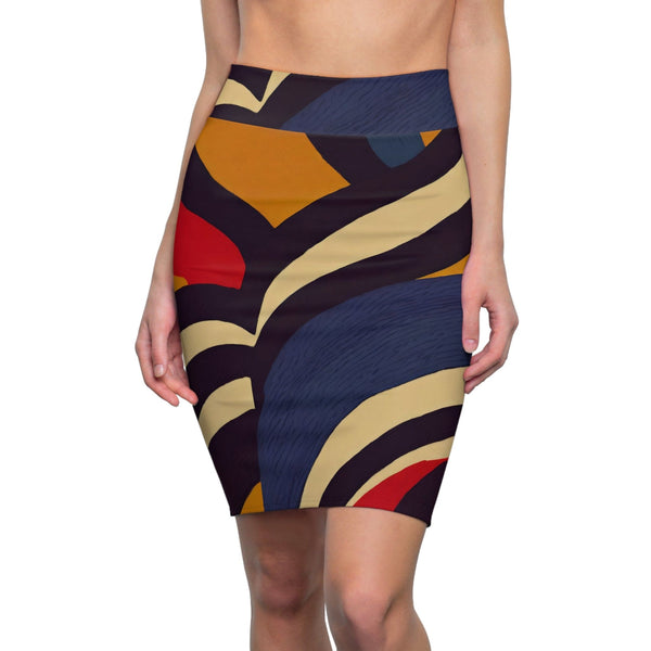 Womens Pencil Skirt - Colorblock Print 29138-0