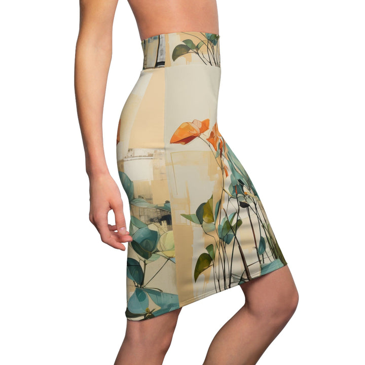 Womens Pencil Skirt - Contemporary Botanical Earthy Rustic Plant Print-2