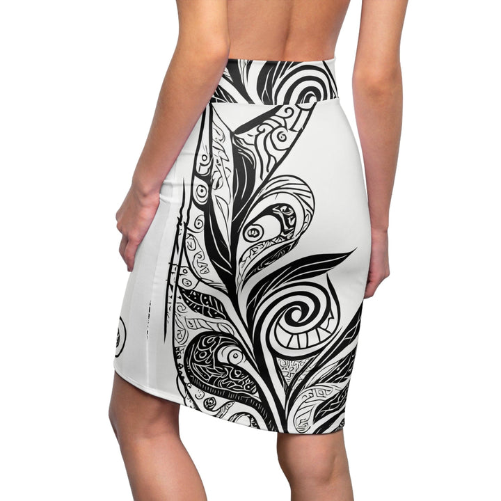 Womens Pencil Skirt - Floral Black Line Art Print 54615-1
