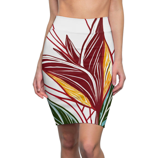 Womens Pencil Skirt - Floral Line Art Print 8330-0