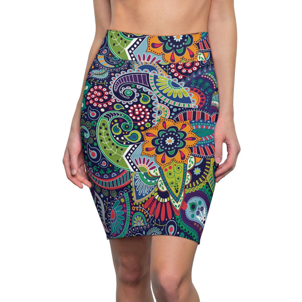 Womens Pencil Skirt - Floral Paisley 22523-0