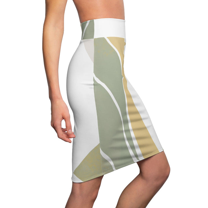 Womens Pencil Skirt - Green Abstract Geometric Pattern-2