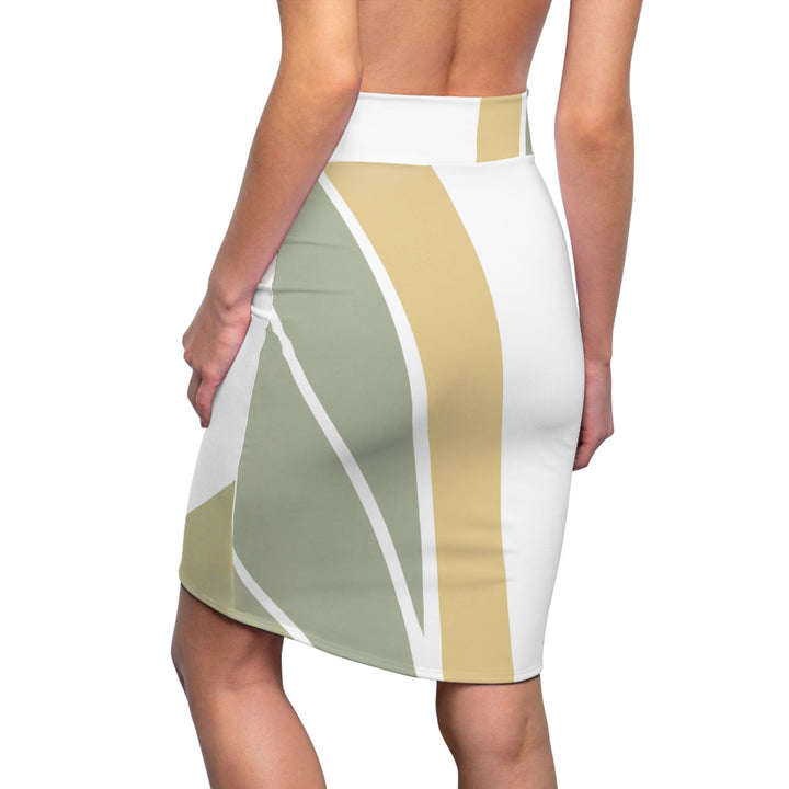Womens Pencil Skirt - Green Abstract Geometric Pattern-1