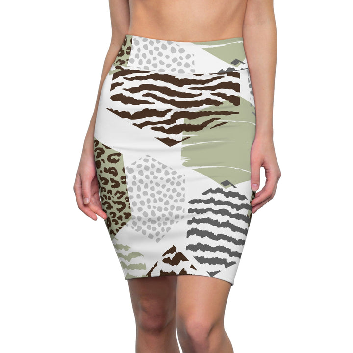 Womens Pencil Skirt - Green Grey Hexagon Pattern-0